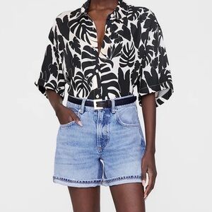 Anine Bing Monochrome Leaf Pattern Shirt
